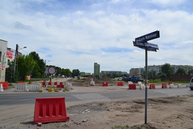 Prace budowlane w obrębie skrzyżowania ul. Szosa Chełmińska z ul. Wybickiego