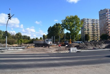 Prace budowlane prowadzone w obrębie ronda na skrzyżowaniu TS z ul. Grudziądzką